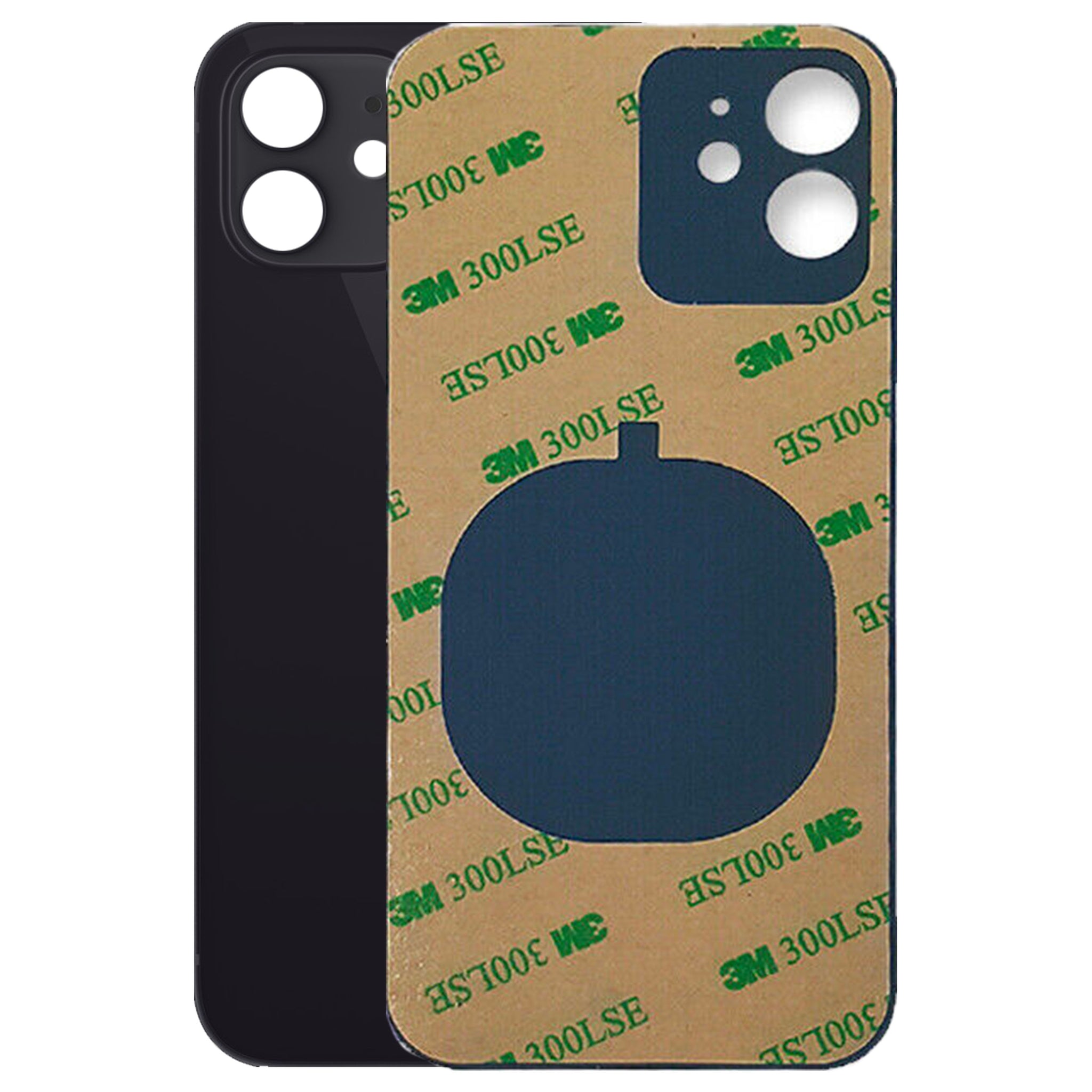 Vetro Scocca Posteriore Big Hole per Apple Iphone 12 Back Case Glass Cover Nero