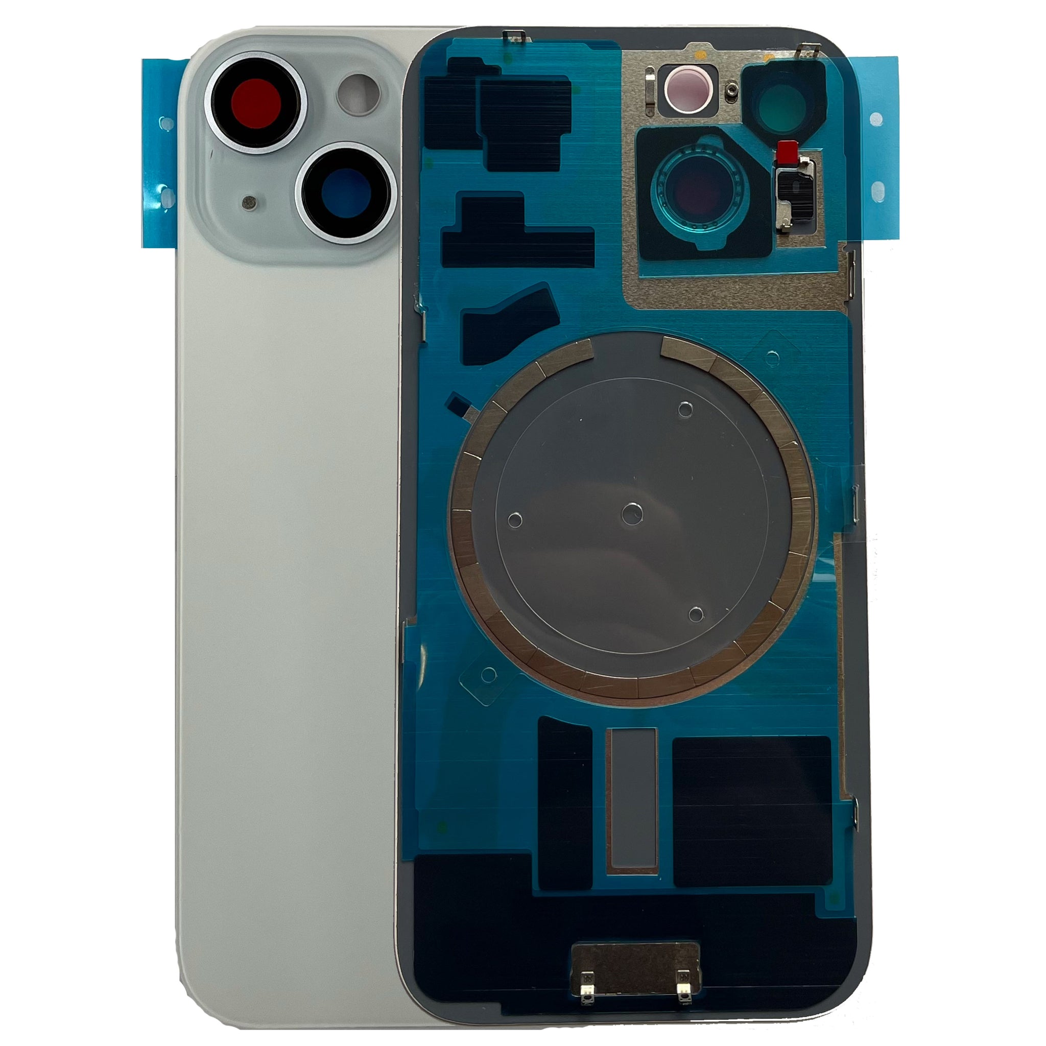 Vetro Scocca Posteriore Big Hole per Apple Iphone 15 Back Case Cover Celeste