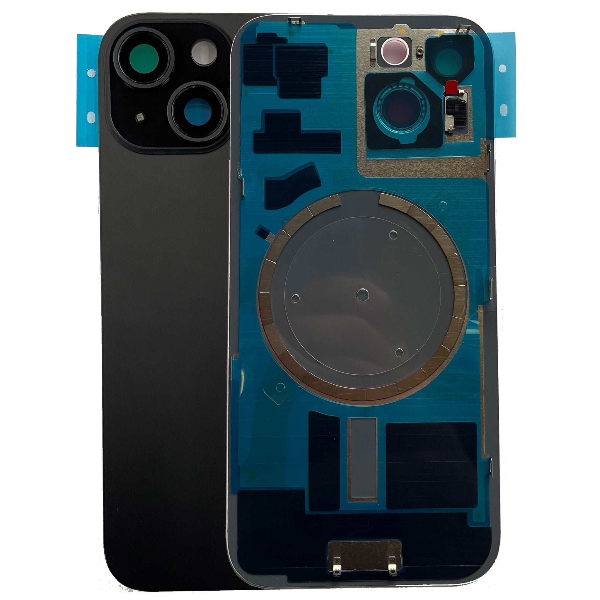 Vetro Scocca Posteriore Big Hole per Apple Iphone 15 Back Case Cover Nero