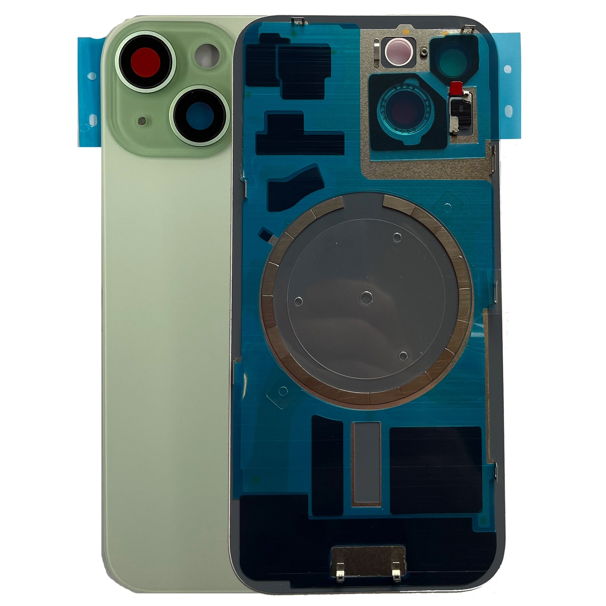 Vetro Scocca Posteriore Big Hole per Apple Iphone 15 Back Case Cover Verde