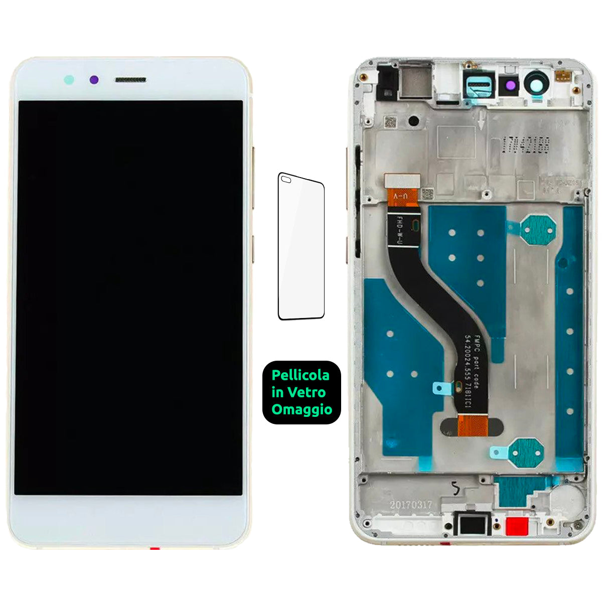 Display Schermo Lcd + Frame Huawei P10 Lite WAS-LX1 LX1A Touch Screen Vetro Bianco