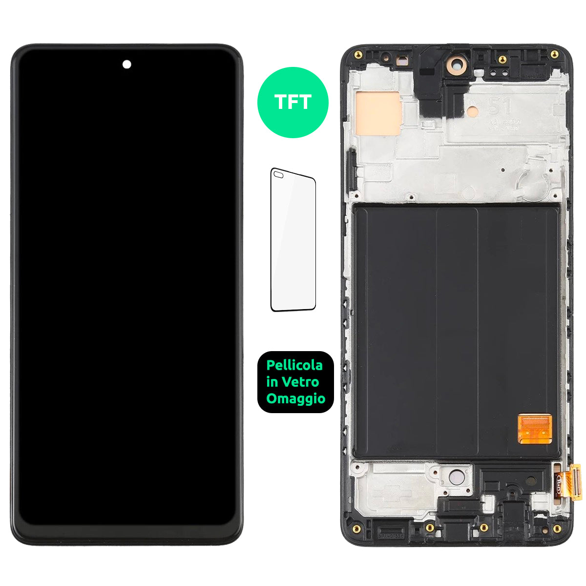 Display Schermo Lcd + Frame Tft Samsung Galaxy A51 SM-A515F Touch Screen Vetro Nero